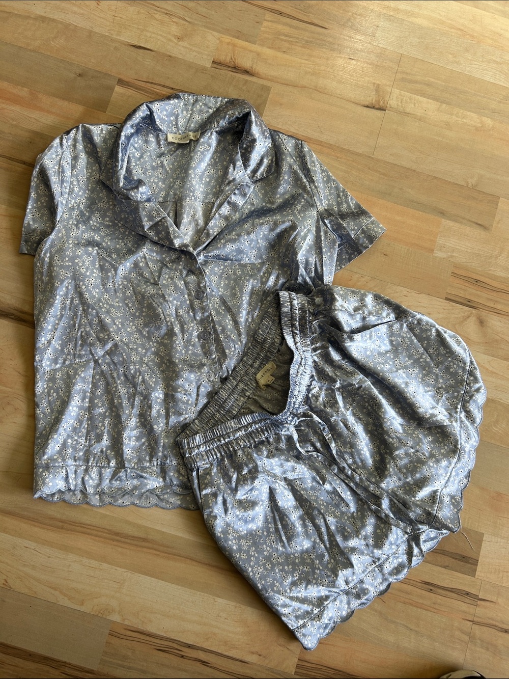 Light Blue Floral Satin Pajama Set